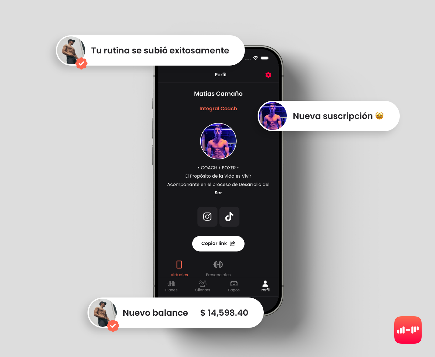 Pantalla de la aplicación Fitium Coach App